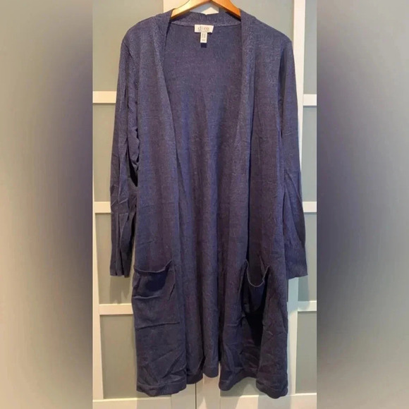 Denim & Co Women’s Heather Blue Open Front Cardigan Duster Cotton Pockets 2X EUC - Picture 4 of 9